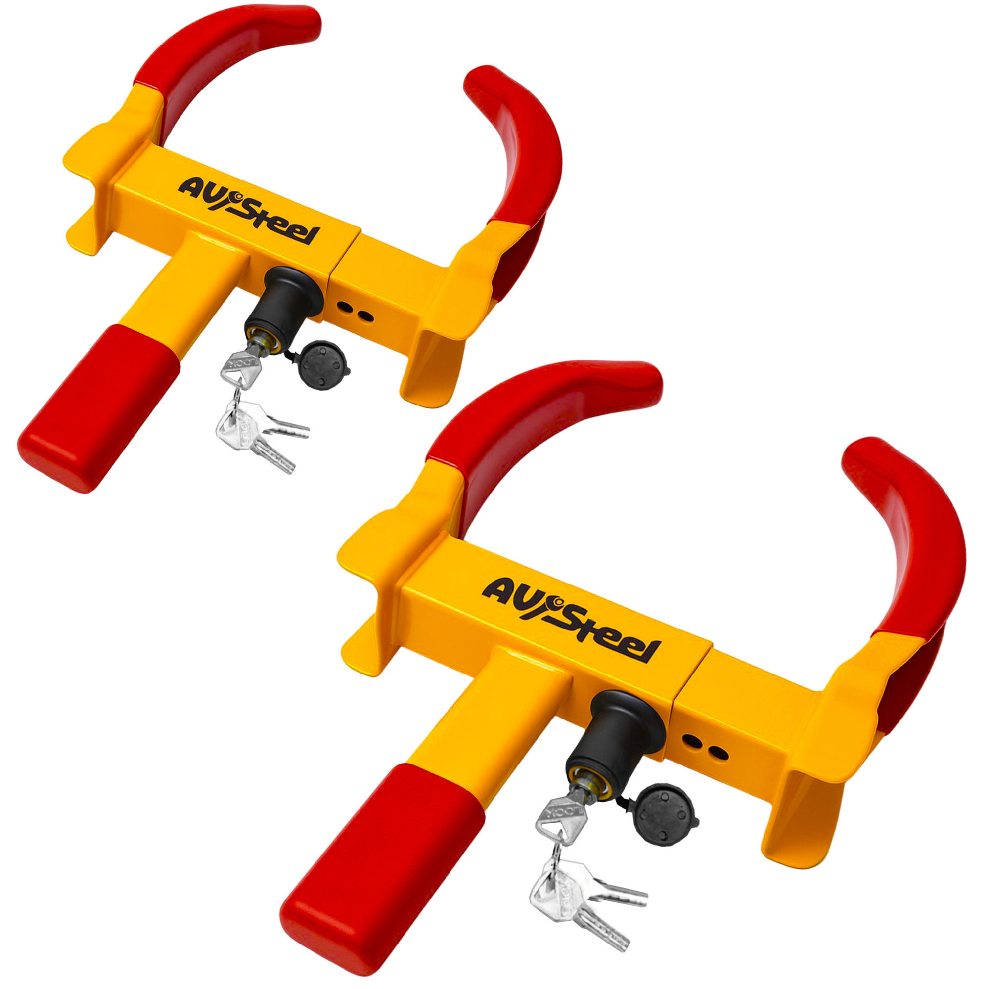 AV Steel Heavy-Duty Wheel Lock Clamp — 7.1in. to 10.6in. Adjustable, Rubber Padding, 2 Pcs, Model# AV-900201W